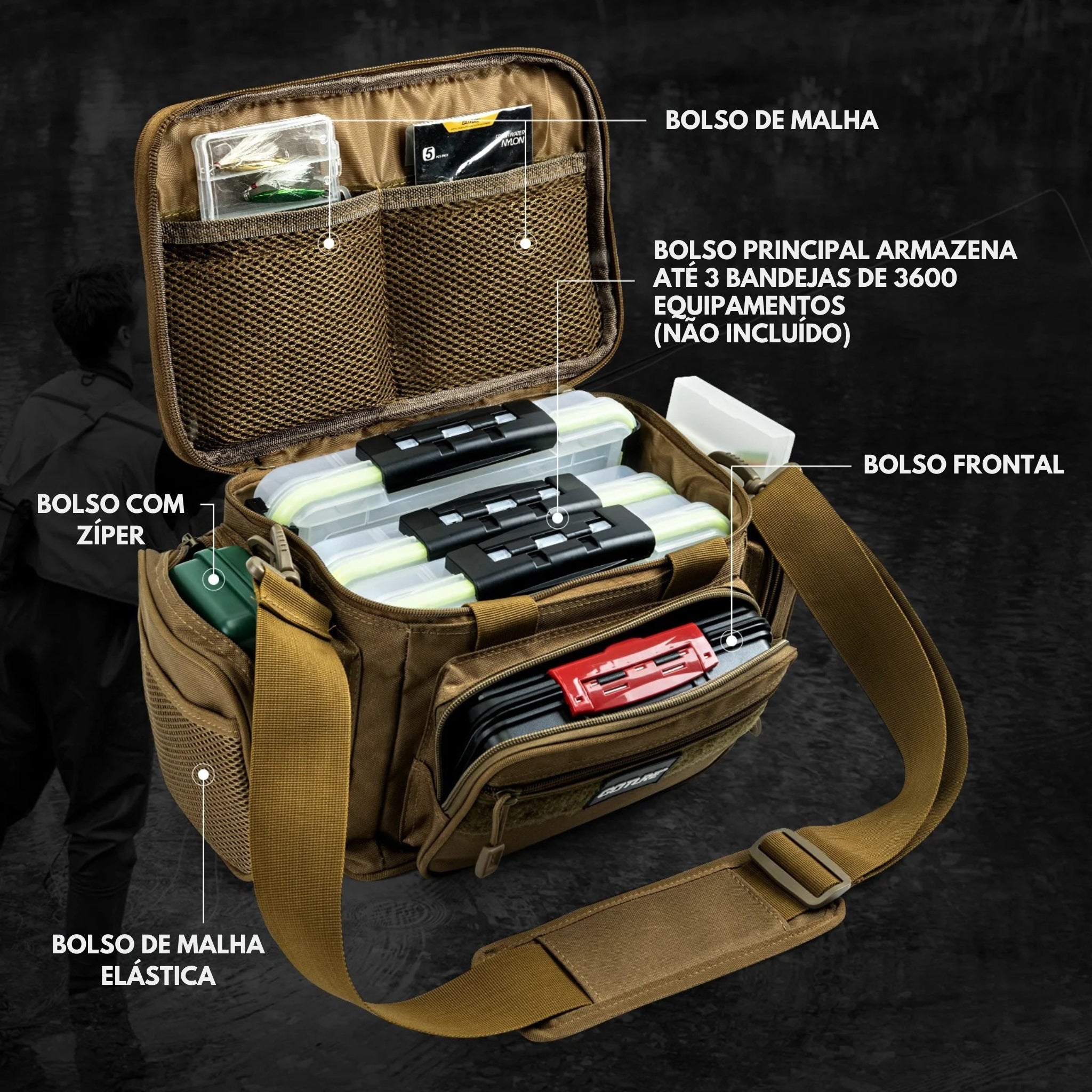 Goture sacos de pesca à prova dwaterproof água 600d oxford tecido armazenamento alta capacidade durável sacos de artes de pesca para homens ao ar livre saco