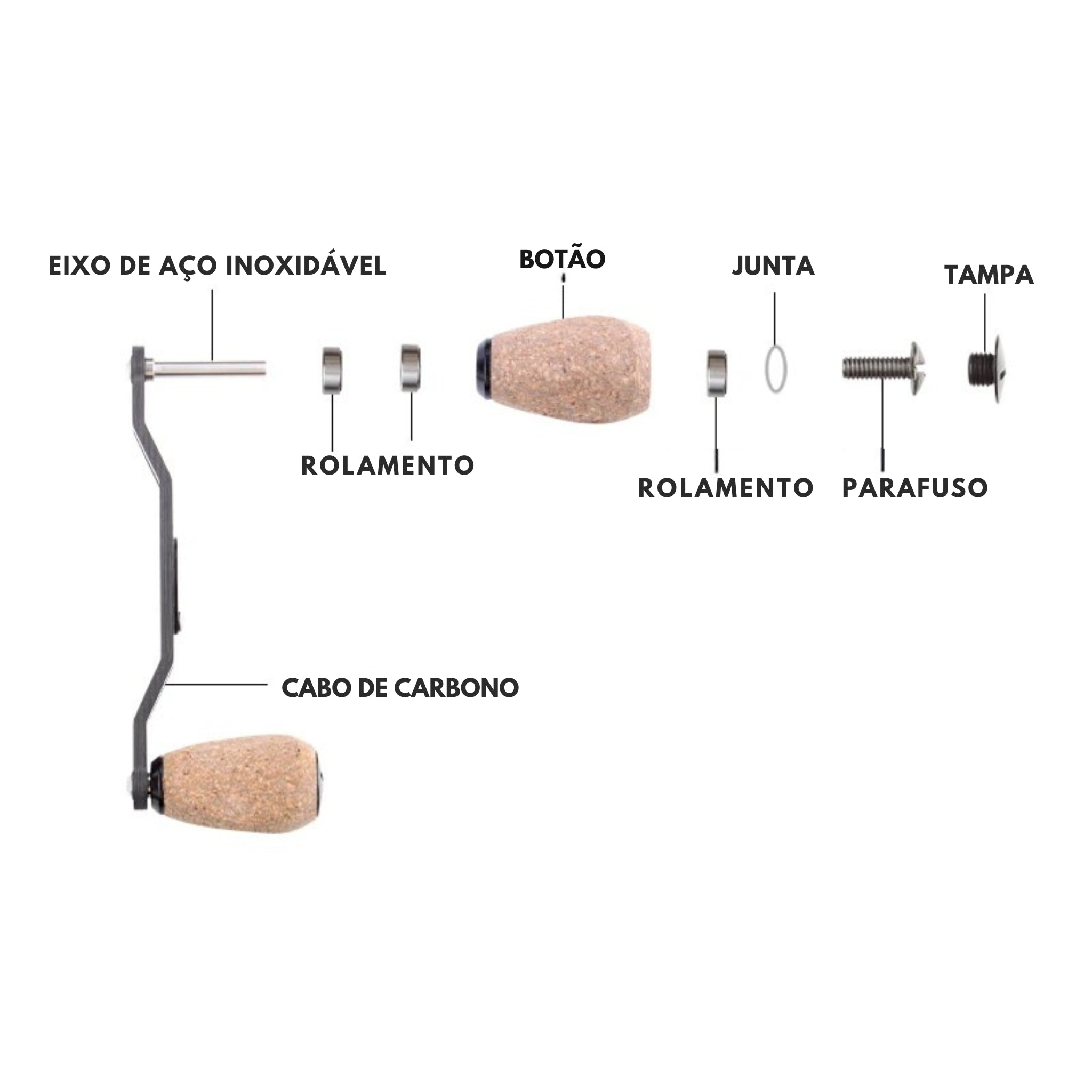 RUKE-Cabo Carretel De Pesca De Fibra De Carbono com Botão De Cortiça, Tipo Baitcasting, DIY, 7x4, 8x5mm, Comprimento 105mm, D, S, A